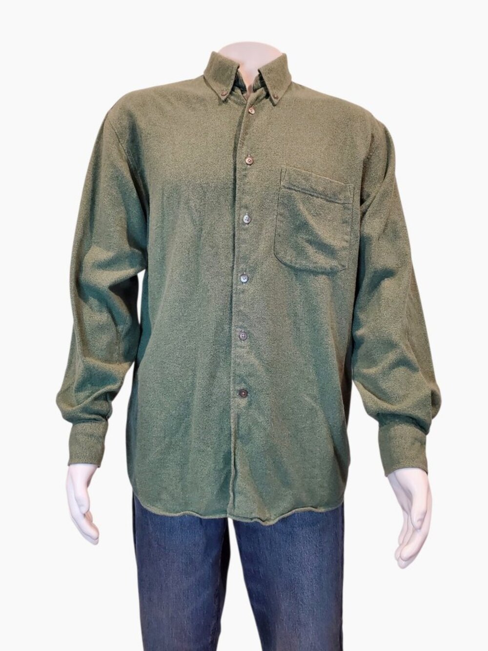 AZUR Soft Flannel Shirt Button-Down Men's Large Green Heathered